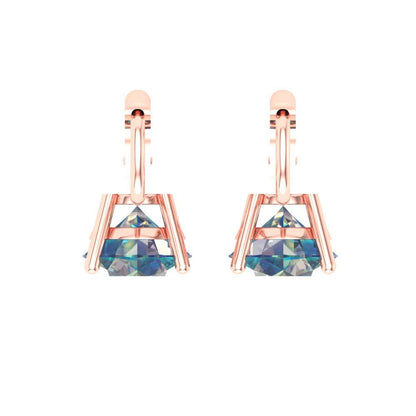 3 ctw Blue Moissanite Drop Dangle Earrings | 7.5mm Round Cut White Gold Lever Back | April Birthstone