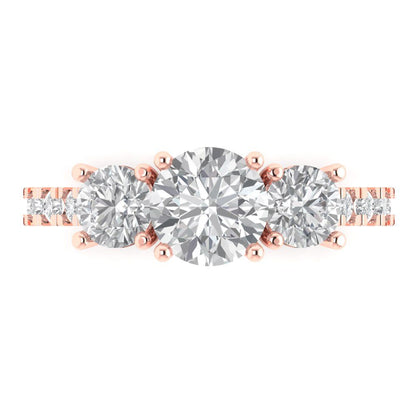 2.02 ct Brilliant Round Cut Natural Diamond Stone Clarity VS1-2 Color G-H Rose Gold Solitaire with Accents Three-Stone Ring