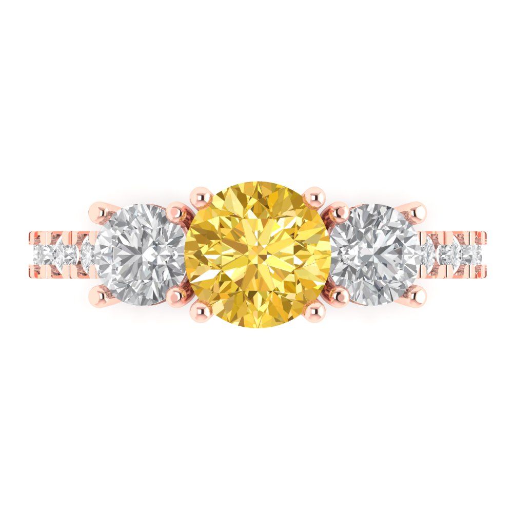 1.97 cttw Natural Citrine Three-Stone Engagement Ring - Solid Gold (Round Cut,6.5mm)