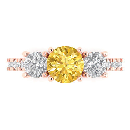 1.97 cttw Natural Citrine Three-Stone Engagement Ring - Solid Gold (Round Cut,6.5mm)