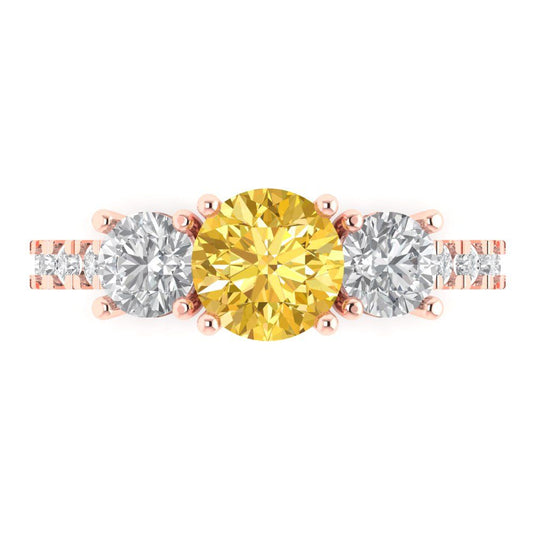 1.97 cttw Natural Citrine Three-Stone Engagement Ring - Solid Rose Gold (VVS1, Round Cut,6.5mm)