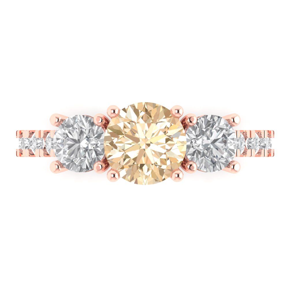 1.97 cttw Natural Morganite Three-Stone Engagement Ring - Solid Gold (Round Cut,6.5mm)