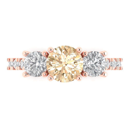 1.97 cttw Natural Morganite Three-Stone Engagement Ring - Solid Gold (Round Cut,6.5mm)