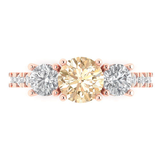 1.97 cttw Natural Morganite Three-Stone Engagement Ring - Solid Rose Gold (VVS1, Round Cut,6.5mm)