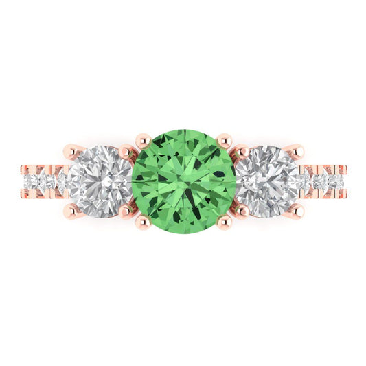 1.97 cttw Zirconia Simulated Green Diamond Three-Stone Engagement Ring - Solid Rose Gold (VVS1, Round Cut,6.5mm)
