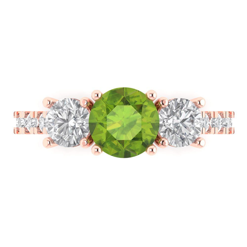 1.97 cttw Natural Peridot Three-Stone Engagement Ring - Solid Gold (Round Cut,6.5mm)