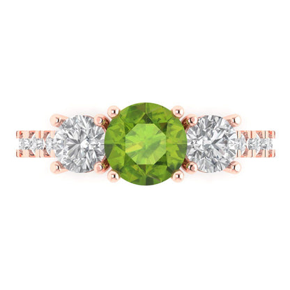 1.97 cttw Natural Peridot Three-Stone Engagement Ring - Solid Gold (Round Cut,6.5mm)
