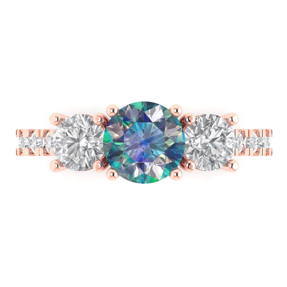 1.97 cttw Blue Moissanite Three-Stone Engagement Ring - Solid Gold (Round Cut,6.5mm)