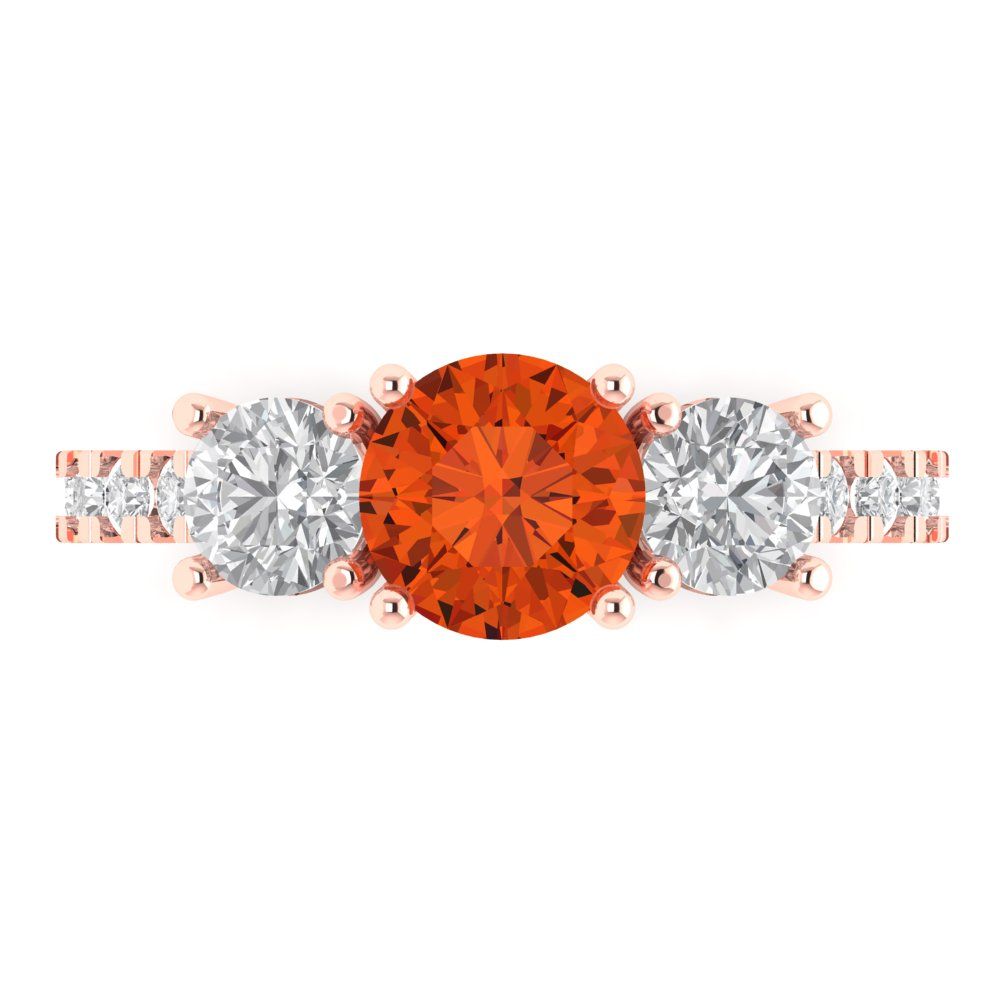 1.97 cttw Zirconia Simulated Red Diamond Three-Stone Engagement Ring - Solid Gold (VVS1, Round Cut,6.5mm)