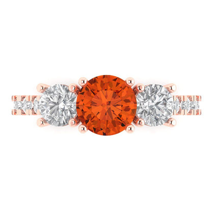 1.97 cttw Zirconia Simulated Red Diamond Three-Stone Engagement Ring - Solid Gold (VVS1, Round Cut,6.5mm)