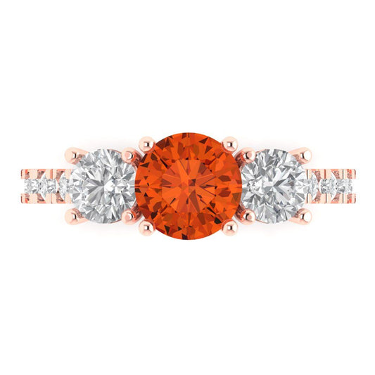 1.97 cttw Zirconia Simulated Red Diamond Three-Stone Engagement Ring - Solid Rose Gold (VVS1, Round Cut,6.5mm)