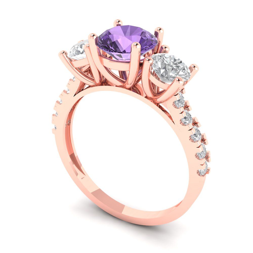 1.97 cttw Simulated Alexandrite Three-Stone Engagement Ring - Solid Gold (Round Cut,6.5mm)