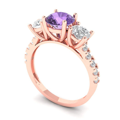 1.97 cttw Simulated Alexandrite Three-Stone Engagement Ring - Solid Gold (Round Cut,6.5mm)