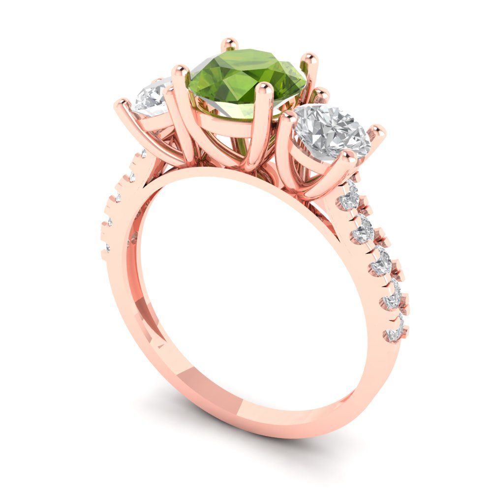1.97 cttw Natural Peridot Three-Stone Engagement Ring - Solid Gold (Round Cut,6.5mm)