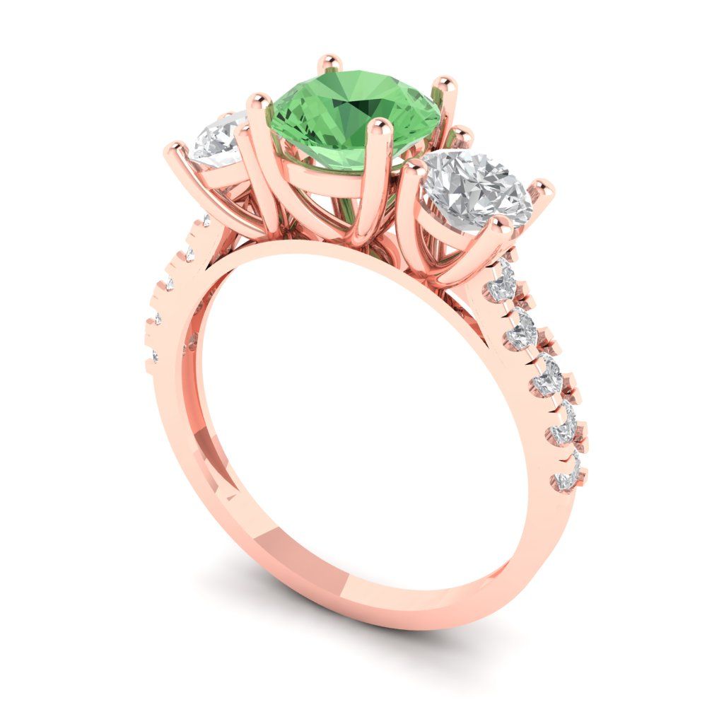 1.97 cttw Zirconia Simulated Green Diamond Three-Stone Engagement Ring - Solid Gold (VVS1, Round Cut,6.5mm)