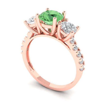 1.97 cttw Zirconia Simulated Green Diamond Three-Stone Engagement Ring - Solid Gold (VVS1, Round Cut,6.5mm)