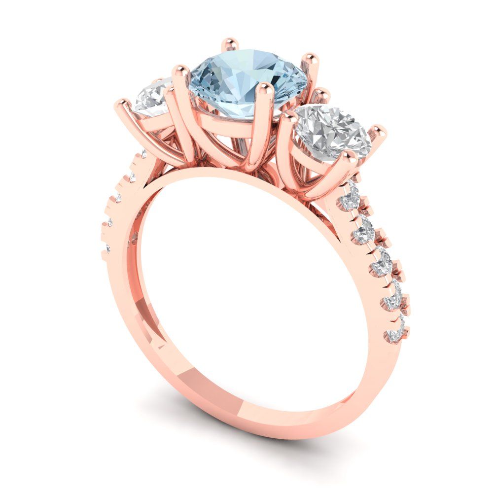 1.97 cttw Natural Sky Blue Topaz Three-Stone Engagement Ring - Solid Gold (Round Cut,6.5mm)
