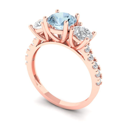 1.97 cttw Natural Swiss Blue Topaz Three-Stone Engagement Ring - Solid Gold (Round Cut,6.5mm)