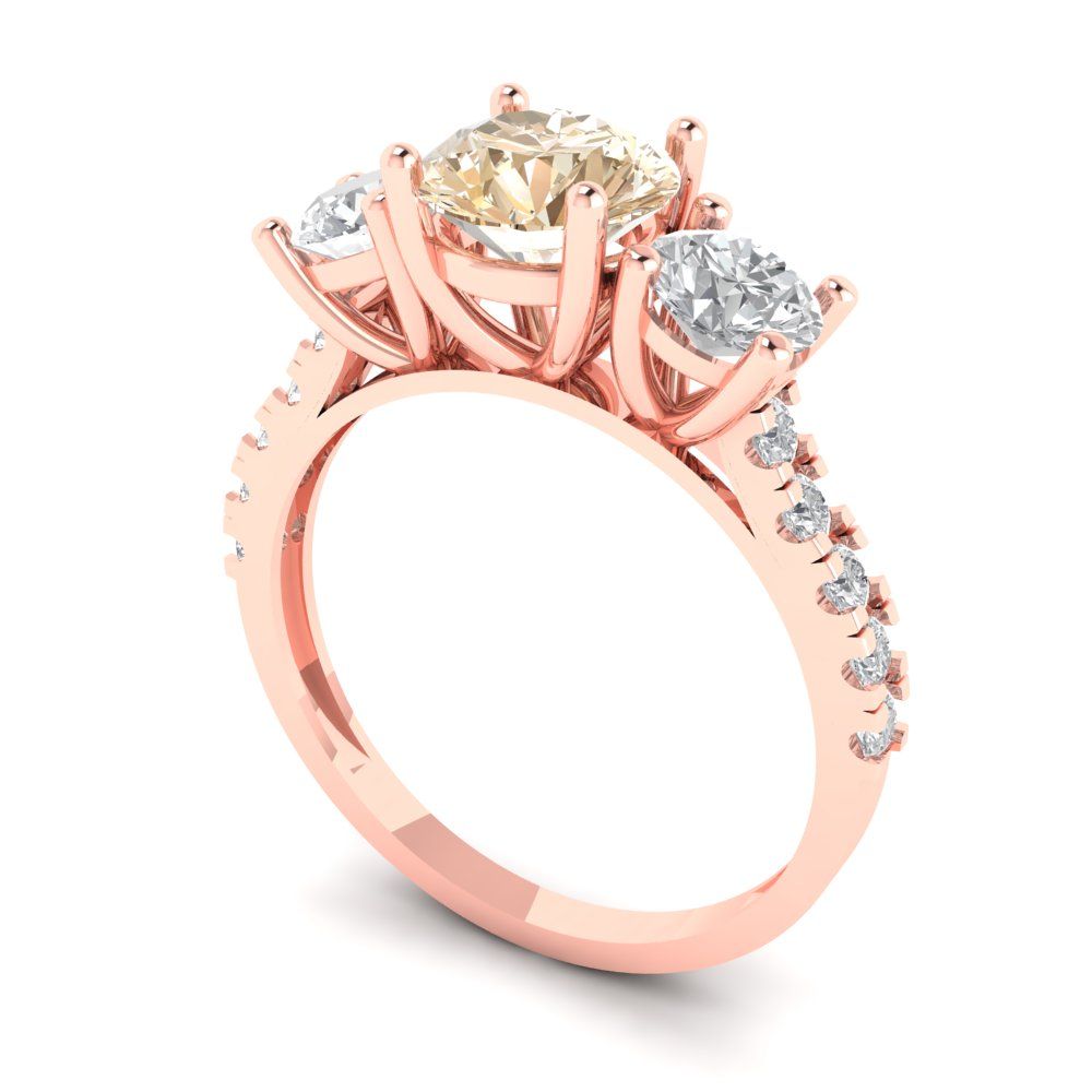 1.97 cttw Natural Morganite Three-Stone Engagement Ring - Solid Gold (Round Cut,6.5mm)