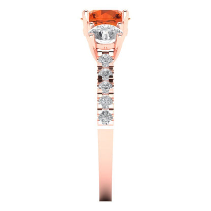 1.97 cttw Zirconia Simulated Red Diamond Three-Stone Engagement Ring - Solid Gold (VVS1, Round Cut,6.5mm)