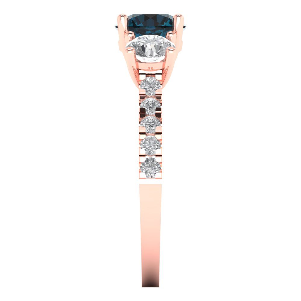 1.97 cttw Natural London Blue Topaz Three-Stone Engagement Ring - Solid Gold (Round Cut,6.5mm)