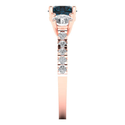 1.97 cttw Natural London Blue Topaz Three-Stone Engagement Ring - Solid Gold (Round Cut,6.5mm)