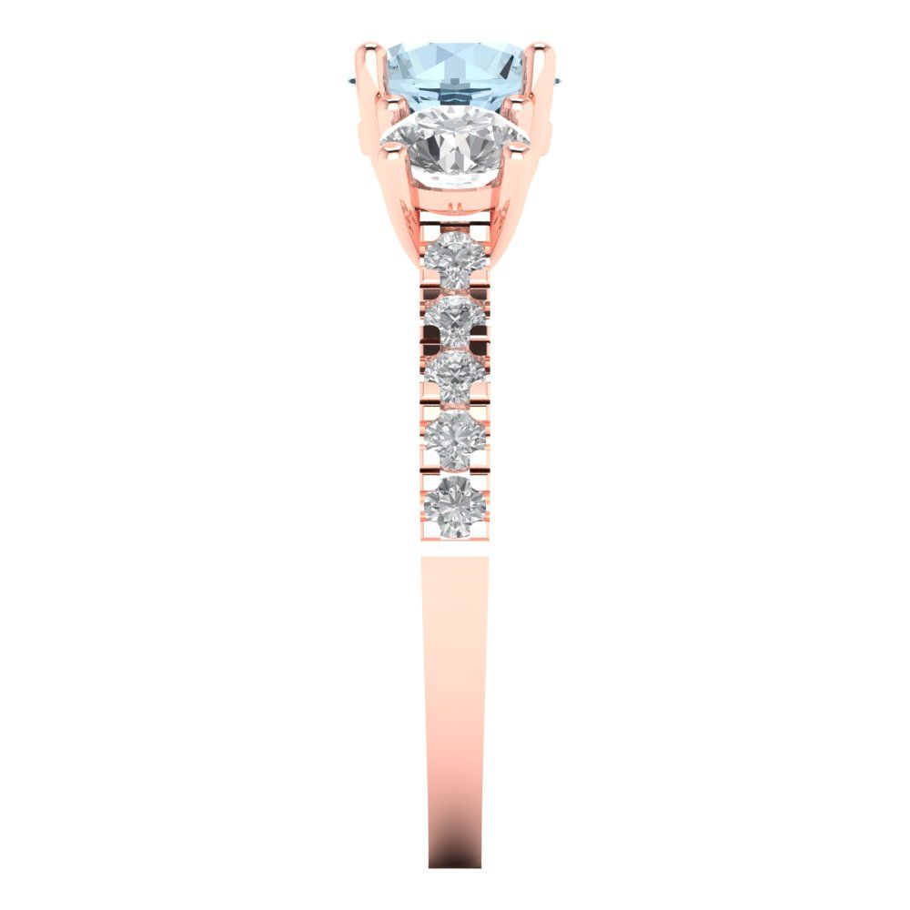 1.97 cttw Natural Sky Blue Topaz Three-Stone Engagement Ring - Solid Gold (Round Cut,6.5mm)