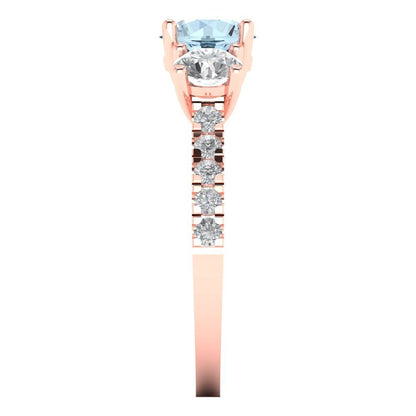 1.97 cttw Natural Sky Blue Topaz Three-Stone Engagement Ring - Solid Gold (Round Cut,6.5mm)