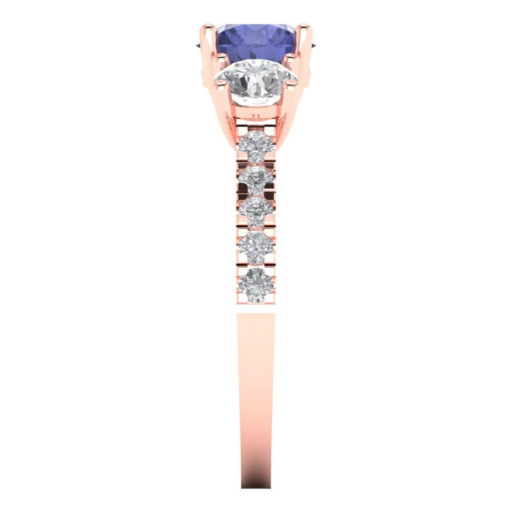 1.97 cttw Simulated Tanzanite Three-Stone Engagement Ring - Solid Rose Gold (VVS1, Round Cut,6.5mm)