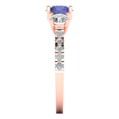 1.97 cttw Simulated Tanzanite Three-Stone Engagement Ring - Solid Rose Gold (VVS1, Round Cut,6.5mm)