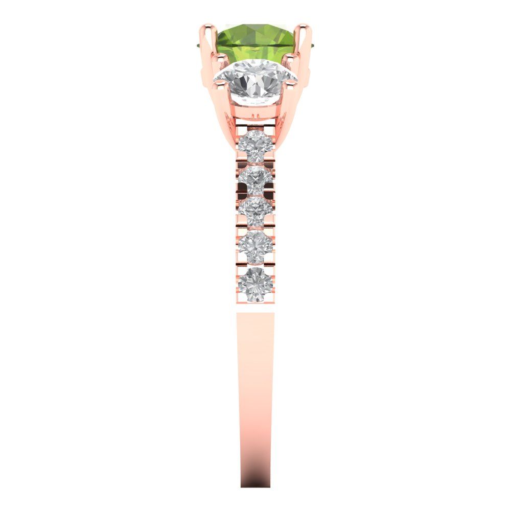 1.97 cttw Natural Peridot Three-Stone Engagement Ring - Solid Gold (Round Cut,6.5mm)