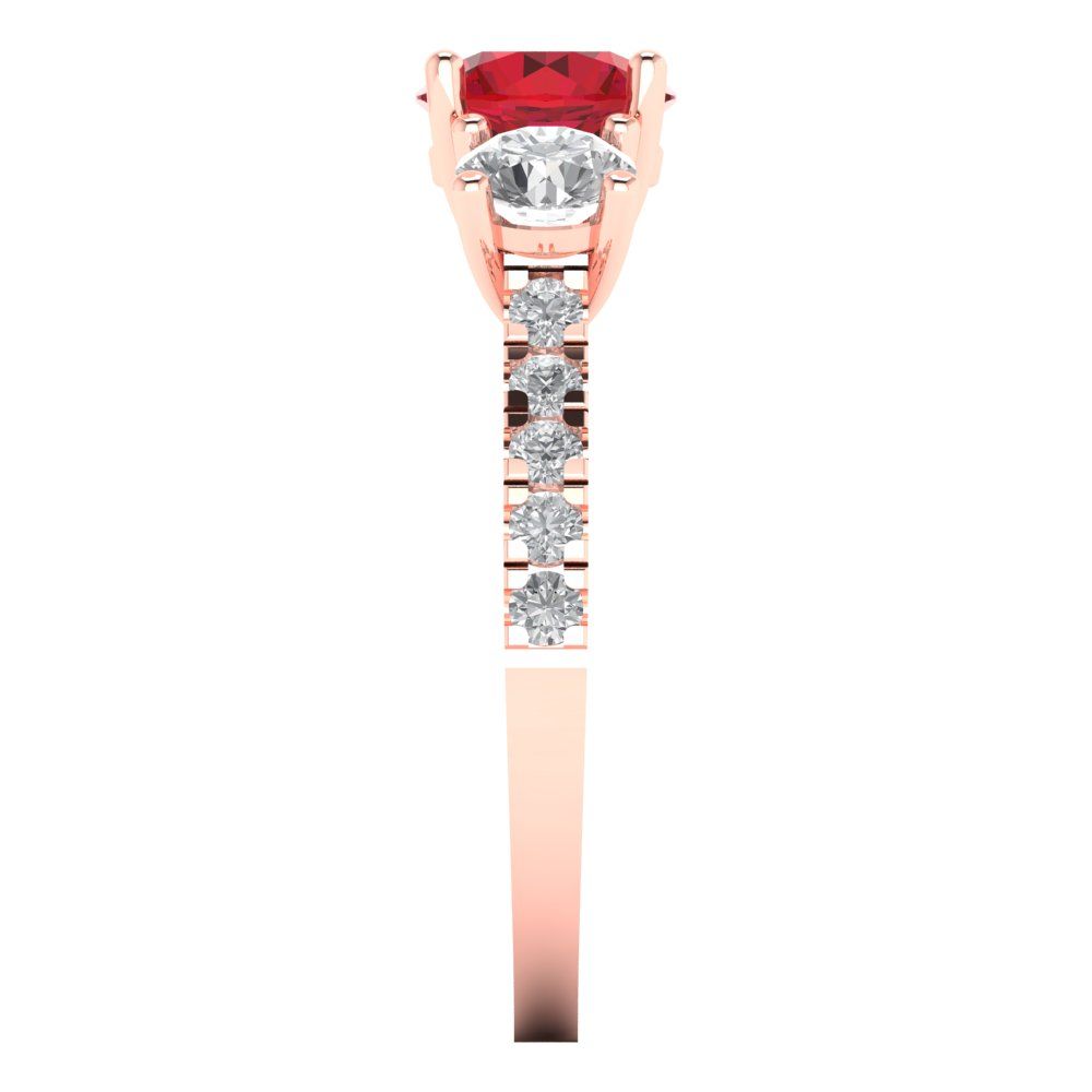 1.97 cttw Simulated Pink Tourmaline Three-Stone Engagement Ring - Solid Gold (Round Cut,6.5mm)