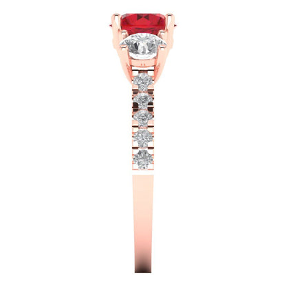 1.97 cttw Simulated Pink Tourmaline Three-Stone Engagement Ring - Solid Gold (Round Cut,6.5mm)
