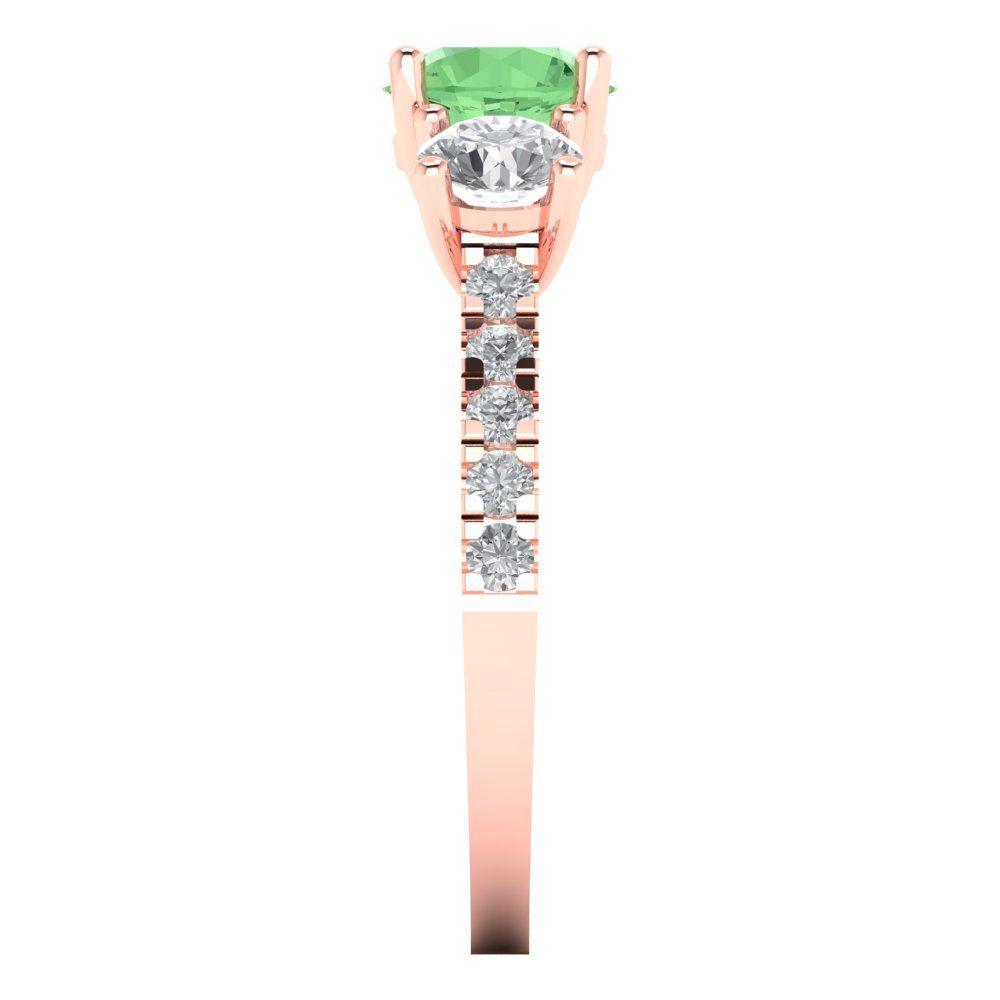 1.97 cttw Zirconia Simulated Green Diamond Three-Stone Engagement Ring - Solid Gold (VVS1, Round Cut,6.5mm)