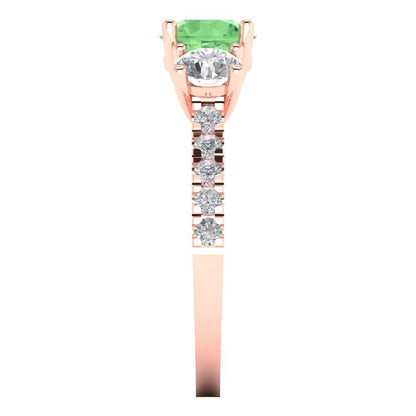 1.97 cttw Zirconia Simulated Green Diamond Three-Stone Engagement Ring - Solid Gold (VVS1, Round Cut,6.5mm)