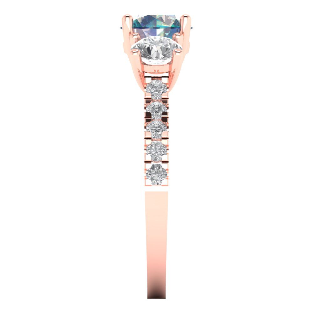 1.97 cttw Blue Moissanite Three-Stone Engagement Ring - Solid Gold (Round Cut,6.5mm)