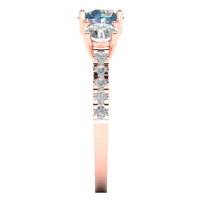 1.97 cttw Blue Moissanite Three-Stone Engagement Ring - Solid Gold (Round Cut,6.5mm)