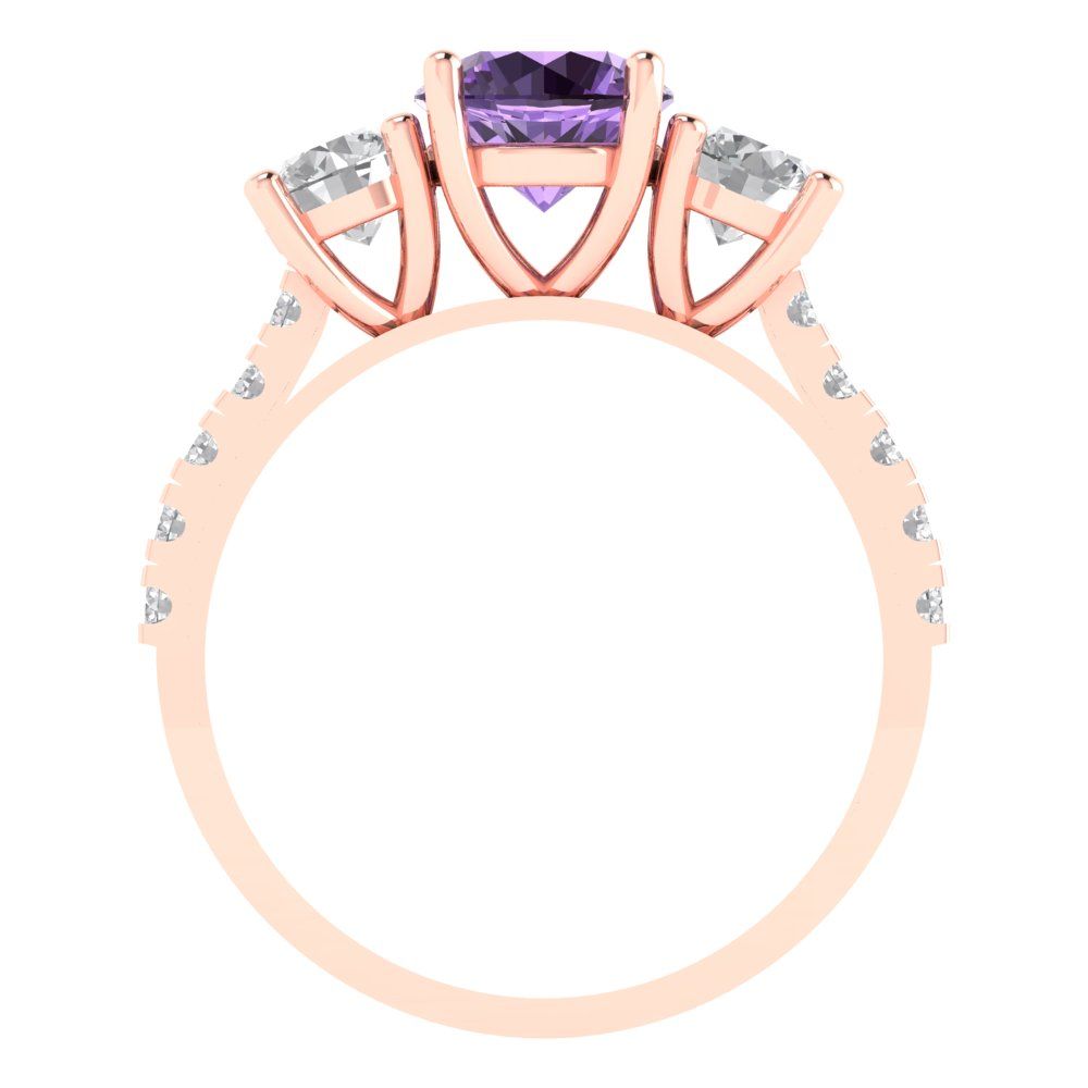 1.97 cttw Simulated Alexandrite Three-Stone Engagement Ring - Solid Gold (Round Cut,6.5mm)