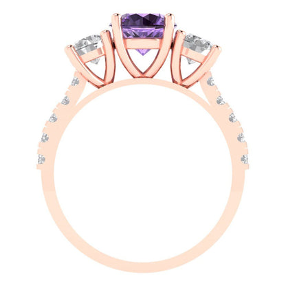 1.97 cttw Simulated Alexandrite Three-Stone Engagement Ring - Solid Gold (Round Cut,6.5mm)