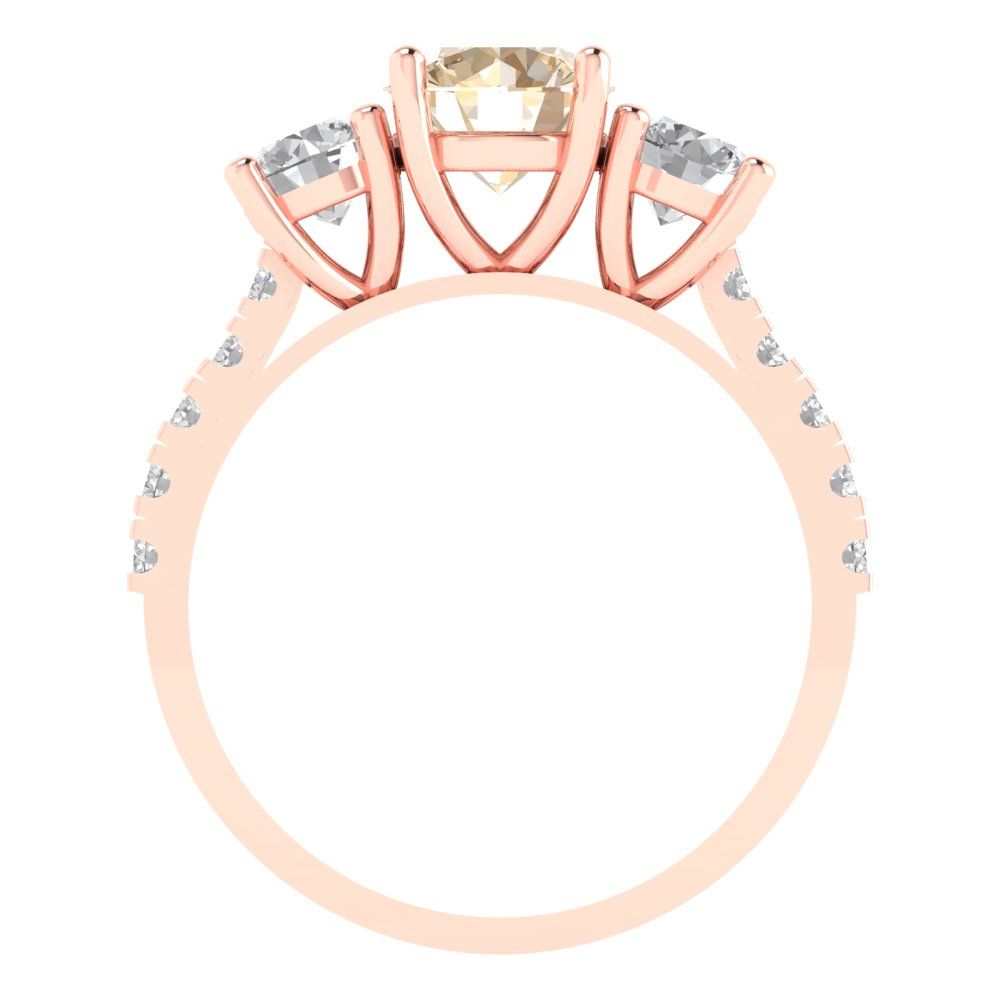 1.97 cttw Natural Morganite Three-Stone Engagement Ring - Solid Gold (Round Cut,6.5mm)