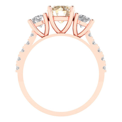 1.97 cttw Natural Morganite Three-Stone Engagement Ring - Solid Gold (Round Cut,6.5mm)