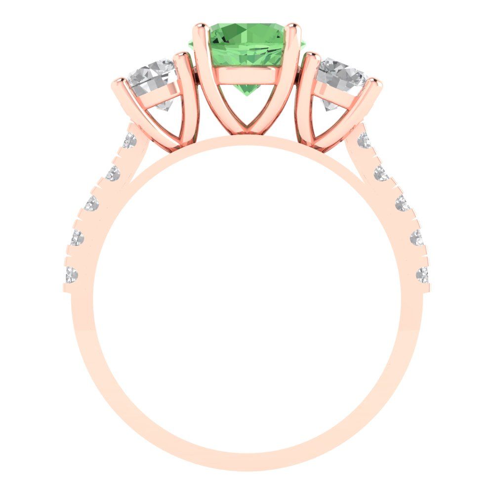 1.97 cttw Zirconia Simulated Green Diamond Three-Stone Engagement Ring - Solid Gold (VVS1, Round Cut,6.5mm)