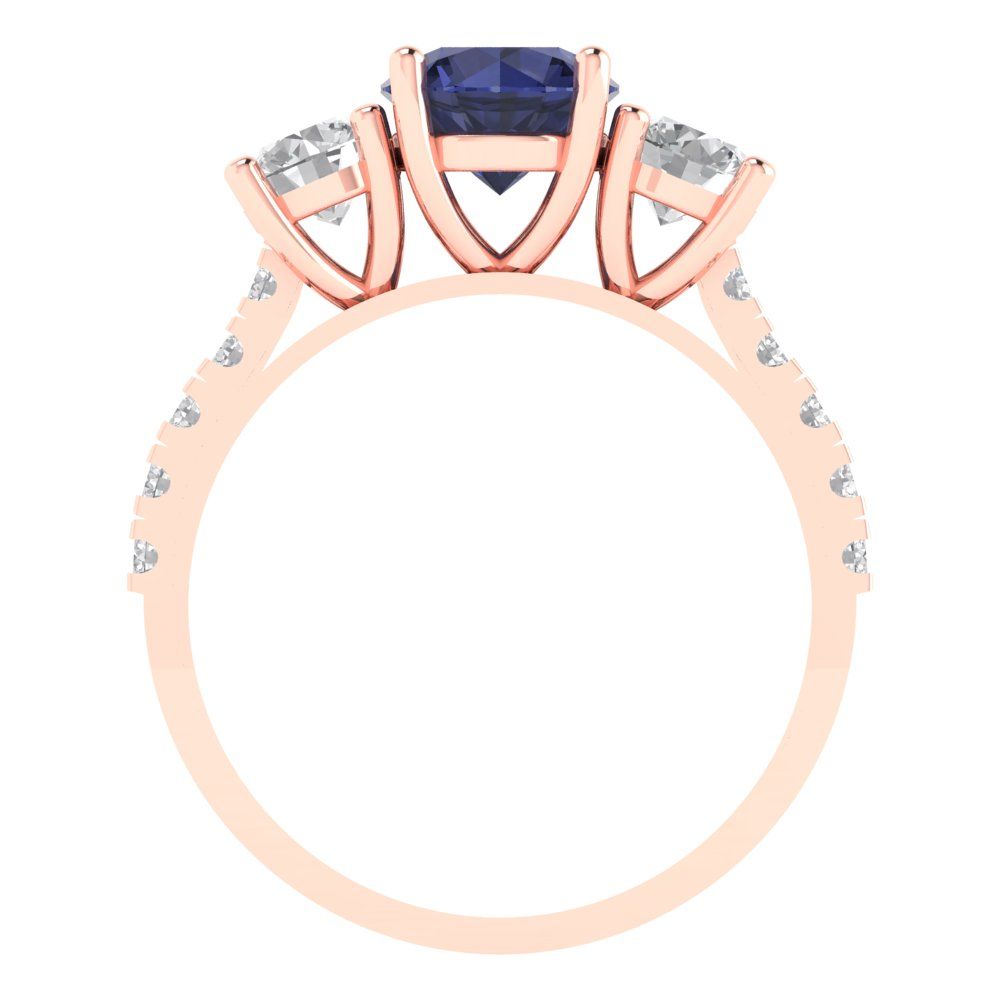 1.97 cttw Simulated Blue Sapphire Three-Stone Engagement Ring - Solid Gold (Round Cut,6.5mm)