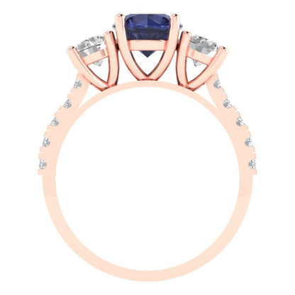 1.97 cttw Simulated Blue Sapphire Three-Stone Engagement Ring - Solid Gold (Round Cut,6.5mm)