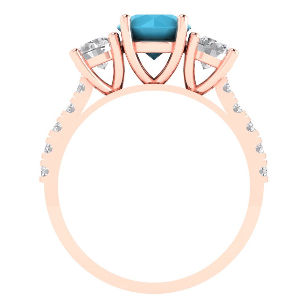 1.97 cttw Simulated Turquoise Three-Stone Engagement Ring - Solid Gold (Round Cut,6.5mm)