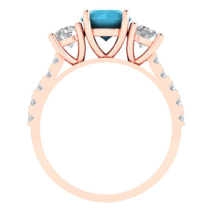 1.97 cttw Simulated Turquoise Three-Stone Engagement Ring - Solid Gold (Round Cut,6.5mm)