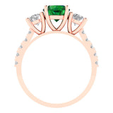 2.02 ct Brilliant Round Cut Simulated Emerald Stone Rose Gold Solitaire with Accents Three-Stone Ring