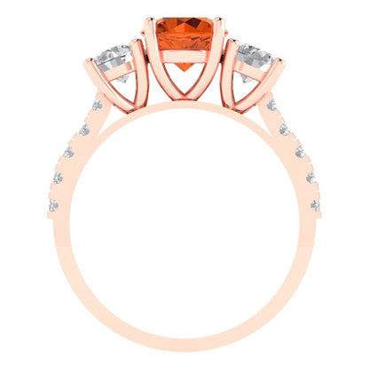 1.97 cttw Simulated Pink Tourmaline Three-Stone Engagement Ring - Solid Gold (Round Cut,6.5mm)