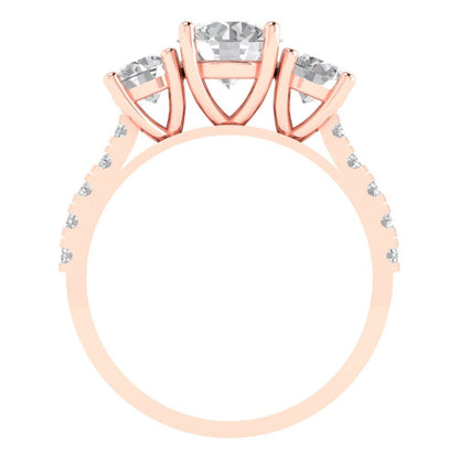 2.02 ct Brilliant Round Cut Natural Diamond Stone Clarity VS1-2 Color G-H Rose Gold Solitaire with Accents Three-Stone Ring