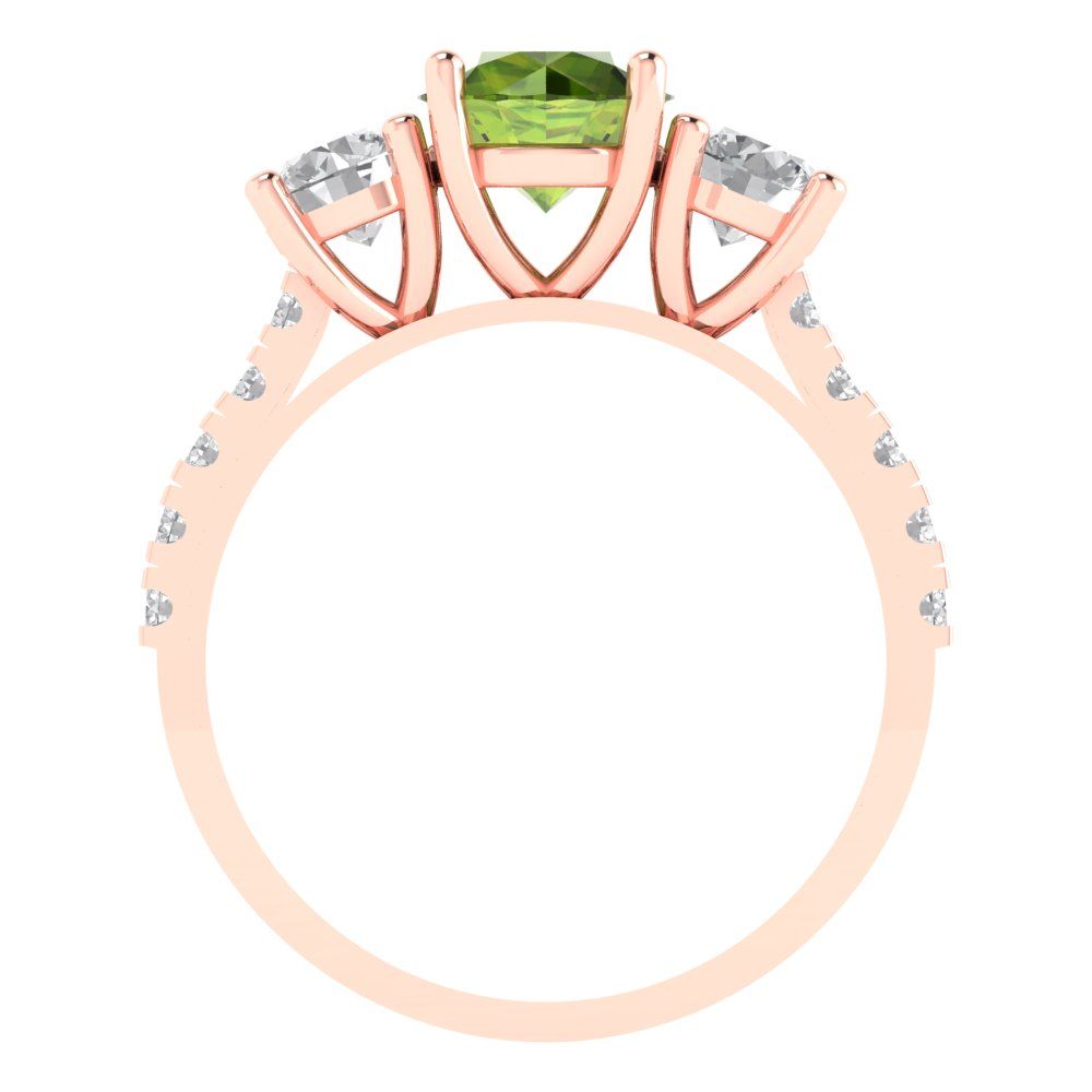 1.97 cttw Natural Peridot Three-Stone Engagement Ring - Solid Gold (Round Cut,6.5mm)